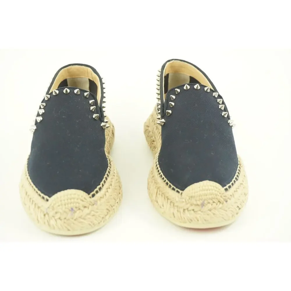 Christian Louboutin Espaboat Navy Canvas Spiked Espadrille Flat SZ 37 NIB
